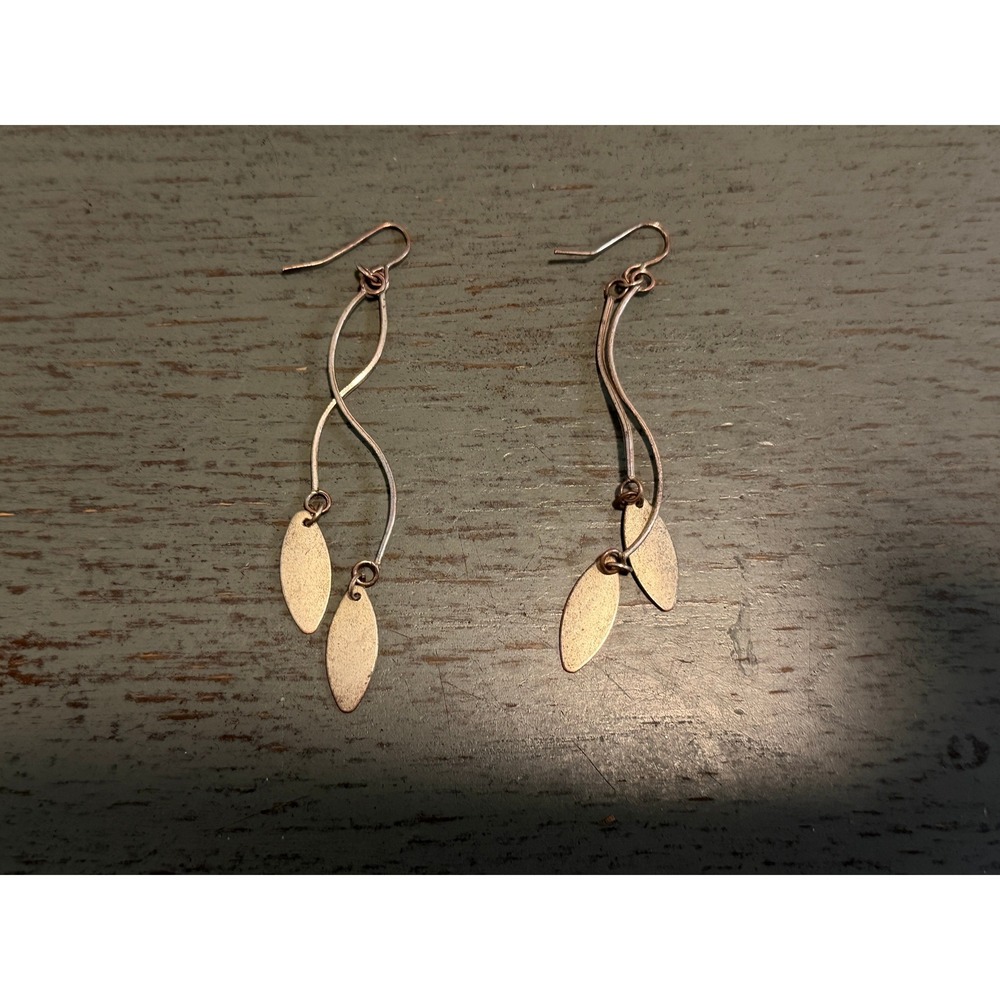 Mixed Metal Wavy Leaf Drop Earrings Gold Silver Tone Boho Dangle Fishhook